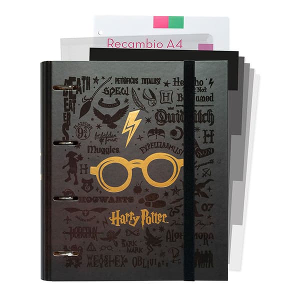 Harry Potter - Ringbind A4 med kort (4 ringe, viskelæder)