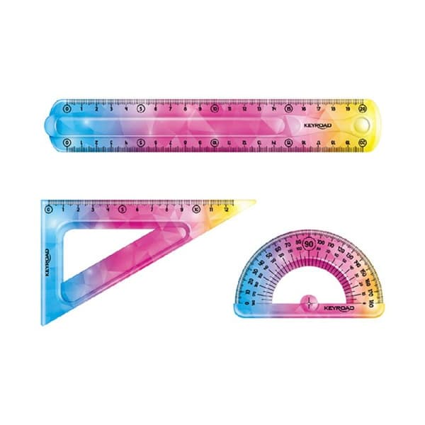 Geometrisk elastisk Keyroad Rainbow Deco lineal sæt 20cm, ekist 18cm katmeter 10cm p24