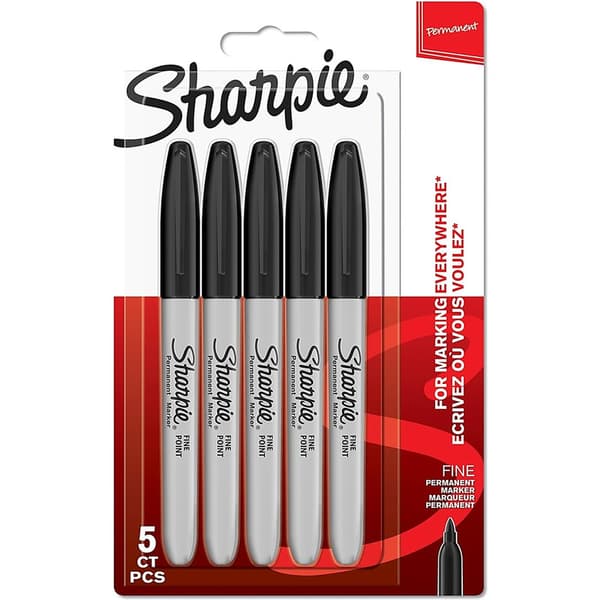 Sharpie, Fin Pen, Sort, 5 stk, 0,9 mm, Solid Blæk, Blister