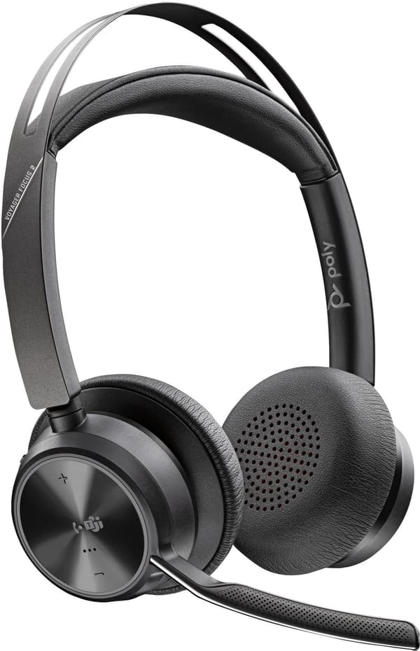 POLY Microsoft Teams USB-C-C-certifierat Voyager Focus 2-headset + USB-C/A-adapter + laddningsställ