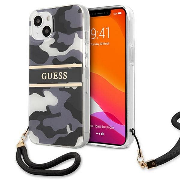 Guess GUHCP13LKCABBK iPhone 13 Pro / 13 6,1\" sort/sort Hardcase Camo Strap Collection