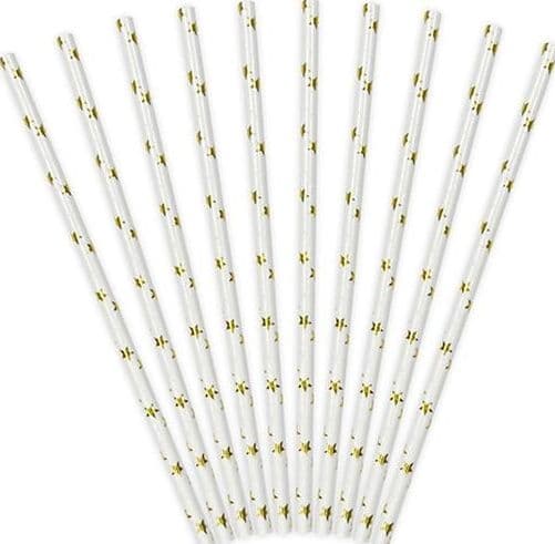 Party Deco Sugrör i Papper med Stjärnor, Guld, 19,5 cm, 10 st Universal