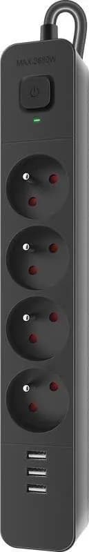 Strømskinne Defender SFS 135 5 m, 4 stik, 3x USB
