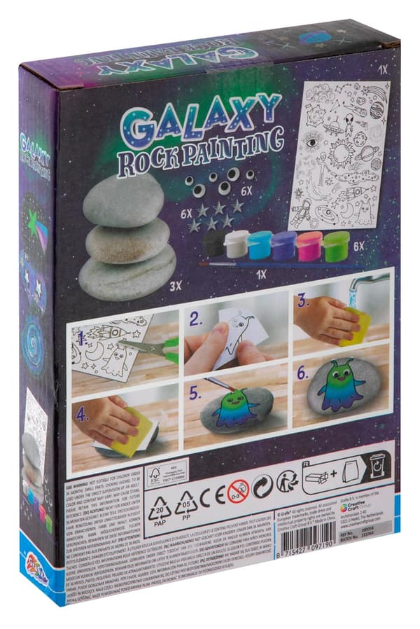 Galaxstenmålning - 3 stenar, 5 färger, pensel,