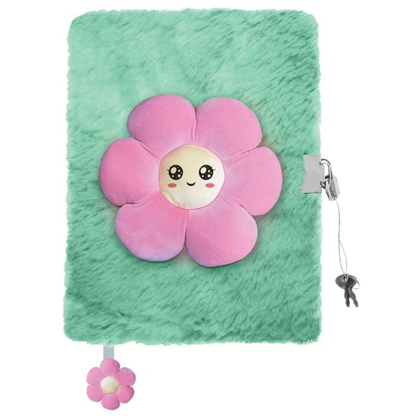 Dagbok med hänglås 3D hårig A5 96k linje ROSA BLOMMA rosa