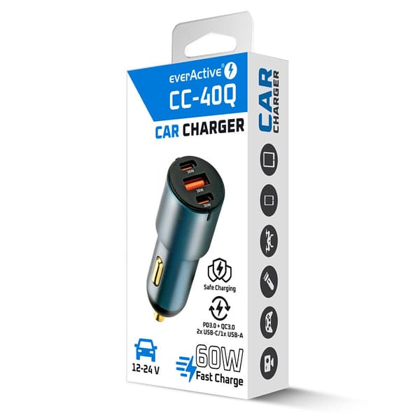 Autolaturi everActive 60W 1xUSB 2xUSB-C CC-40Q