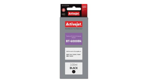 Activejet AB-6000bk blækflaske (erstatning for Brother BT-6000BK; Supreme; 100 ml; sort)
