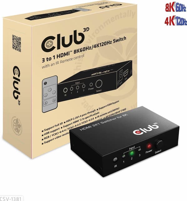 Club3D HDMI Switchbox 3 EingÃ¤nge -> 1