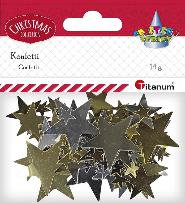 Konfetti Stjerner 14g guld, sølv