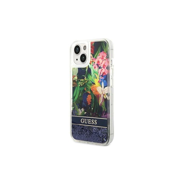 Guess GUHCP14SLFLSB iPhone 14 6.1 \"blå / blå Hardcase Flower Liquid Glitter
