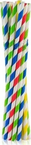 Pappersrör (sugrör) mix av färger, ränder 6x200mm/100st