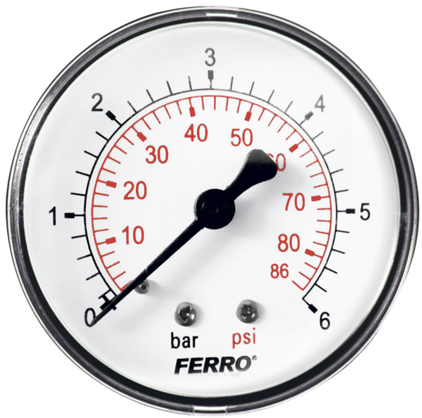 Ferro Trykmåler 63mm 1/4\" 0-6bar aksial bagud - M6306A