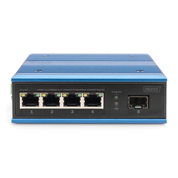 DIGITUS industriell Ethernet-switch - 5 portar - 4x Base-Tx (10/100) - 1x Base-Fx (100) SFP