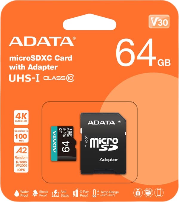 Premier Pro 64 Gt microSDXC (UHS-I U3, luokka 10, V30, A2)