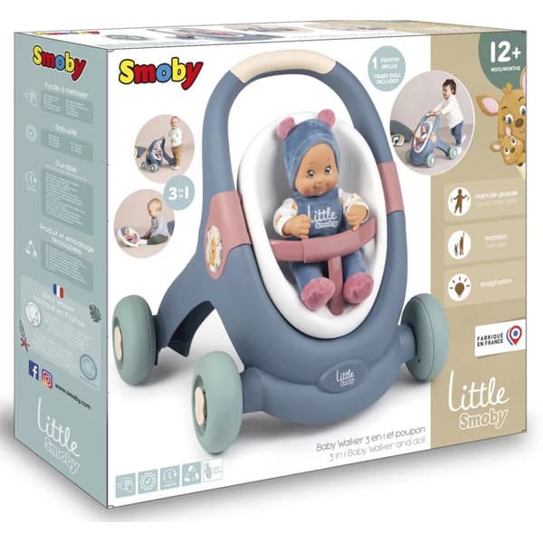 3-i-1 gåvogn med Little Smoby dukke