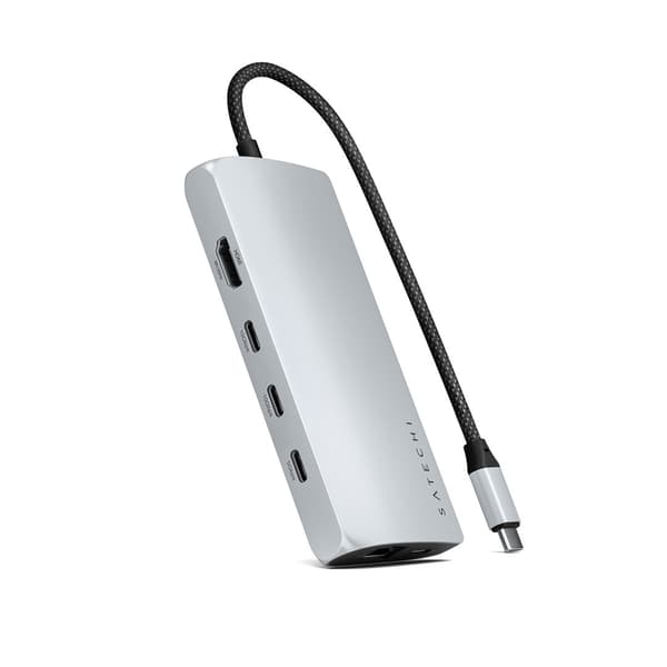 Satechi USB-C Multiport 8K-adapter USB-C / USB-C, HDMI, 3xUSB-A 3.2 Gen 2 10Gbps, USB-A 3.2 Gen 1 5Gbps, SD/TF sølv