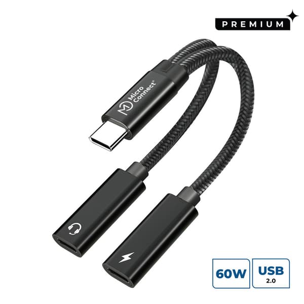 MicroConnect Premium USB-C till USB-C PD och USB-C hona-adapter, svart, 13 cm