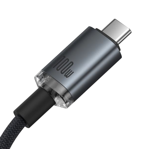 Baseus Crystal Shine CB000089 USB-C / USB-C USB3.2-kabel 100 W 20 Gbit/s 1,5 m – Sort