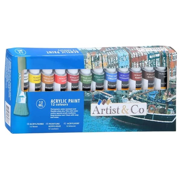 Akrylmaling i tuber 12 ml 12 farver