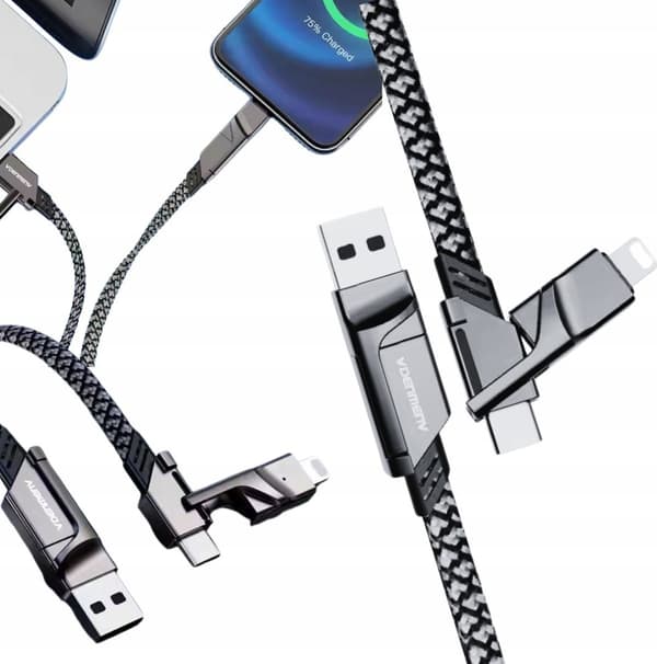 USB-kabel. DENMEN KABEL 4IN1 SVART D66E