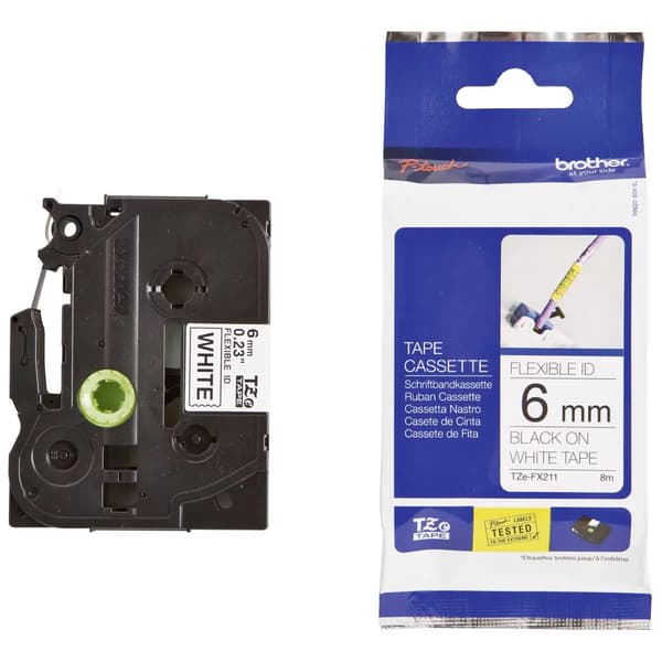 Brother flexibel tejp TZe-FX211 - Svart på vit