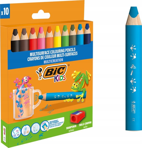 Blyanter Bic MULTISURFACE 10 stk + blyantspidser 3086123728370 10 farver (515276)