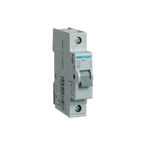 Hager-adapterikytkin 1P C 16A 6kA AC (MCN116E)