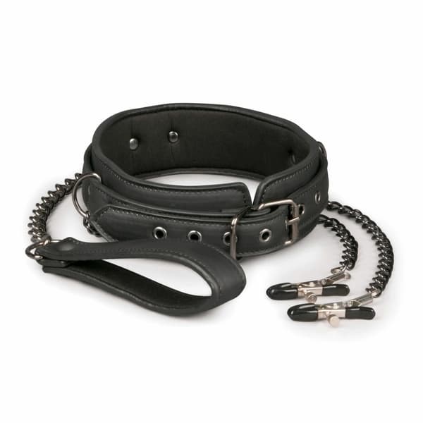 Brottningshalsband i läder med nippelkedjor