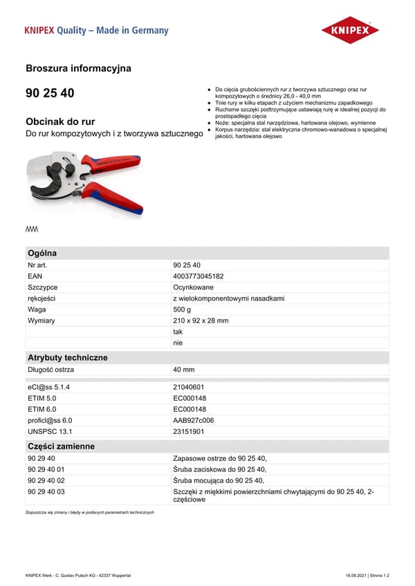 KNIPEX-putkileikkuri