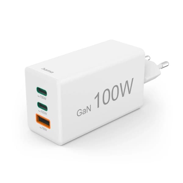 Hama AC-oplader mini 100W GaN PD/QC 2x USB-C, 1x USB-A hvid