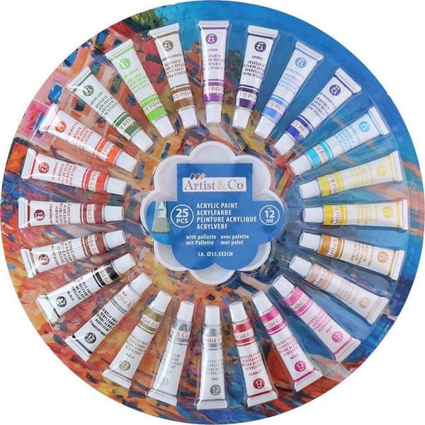 Artist & Co - Sæt akrylmaling i tuber 12 ml 25 farver