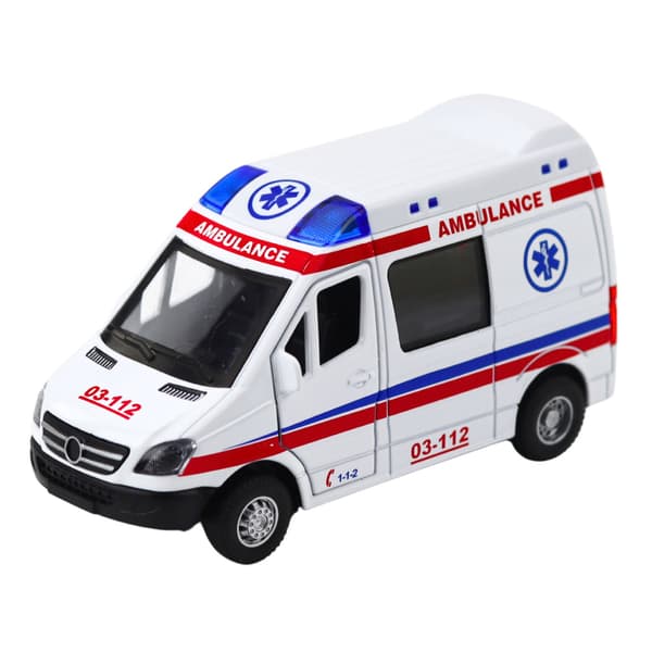 Ambulans Metall Pull Back Motoriserade Ljus Ljud Vit 1:32