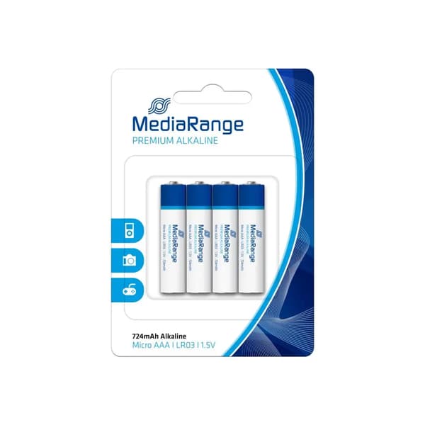 MediaRange MRBAT101 Micro AAA Alkalinebatterier|LR03|1.5V, Pakke med 4