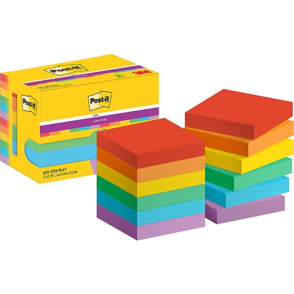 Post-it Super Sticky Notes 47,6x47,6mm (622-12SS-PLAY) (12x90)