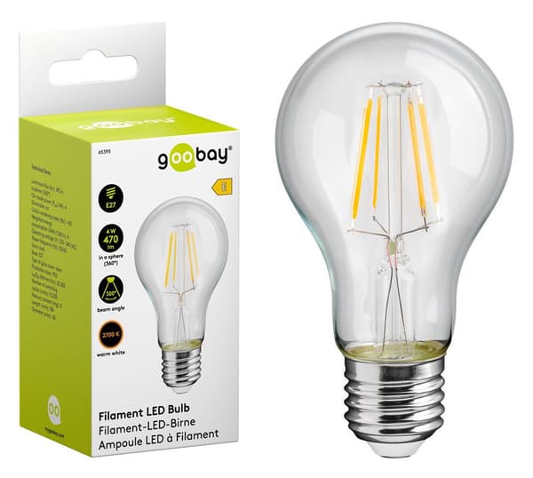 LED-glødepære, 4W, E27, 470lm, 2700K, 65395