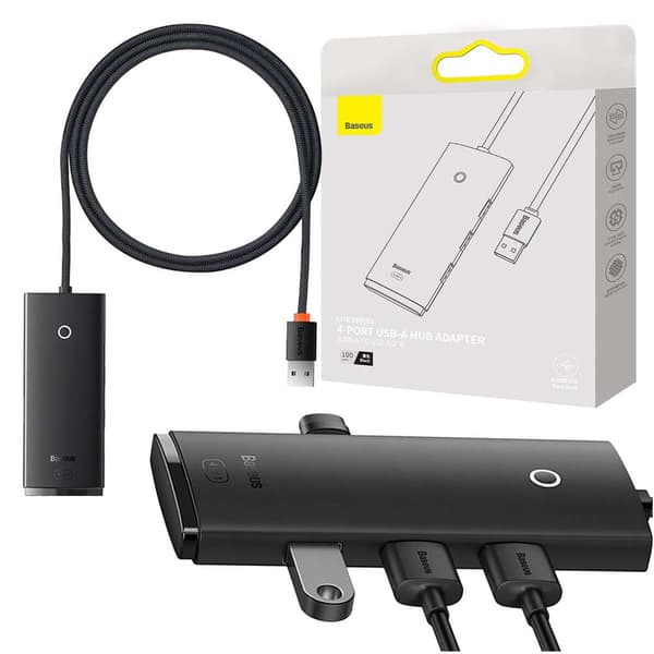 Baseus HUB Lite -sarjan sovitin (USB-A - 4xUSB-A 3.0 5Gb/s) Musta (WKQX030101)