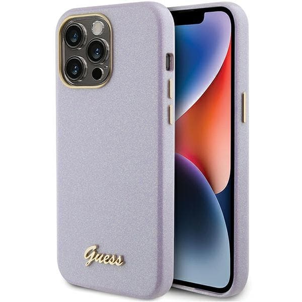 Etui Guess GUHCP15LPGMCSL til iPhone 15 Pro 6.1\" lilla/lilla hardcase Glitter Glossy Script
