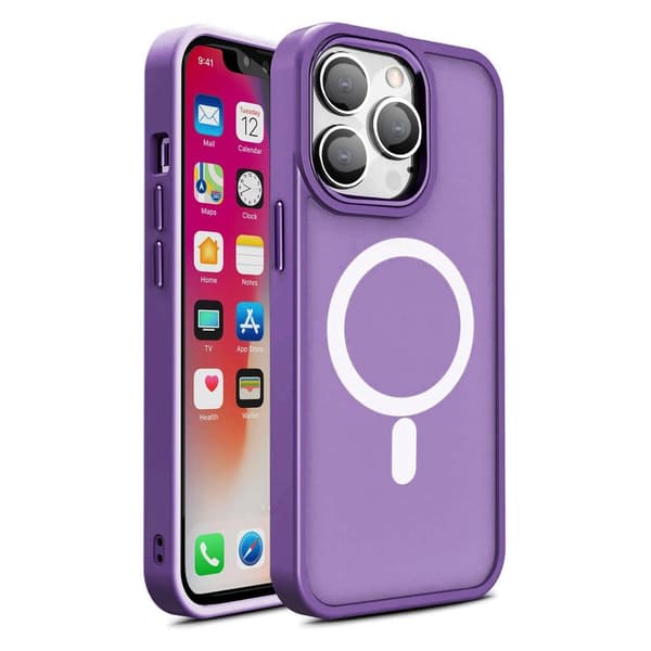 Magnetisk farvet mat cover til iPhone 15 Plus – Lilla
