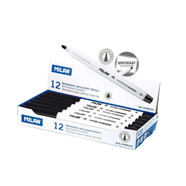 Tuschpenne Milan Whiteboard 12 enheder Sort PVC