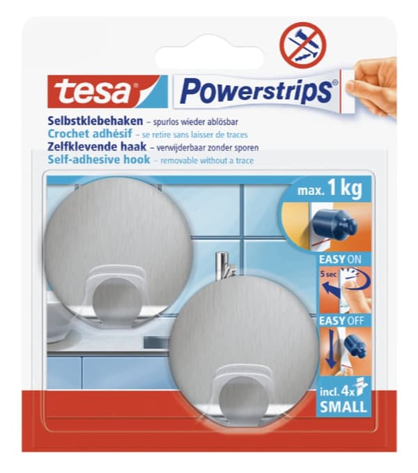 tesa Powerstrips Koukut S pyöreä ruostumaton teräs