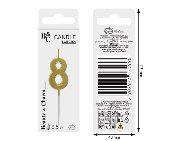 Pikerlock B&C nummer 8 metallicguld 9,5x2,3 cm BH-SPZ8