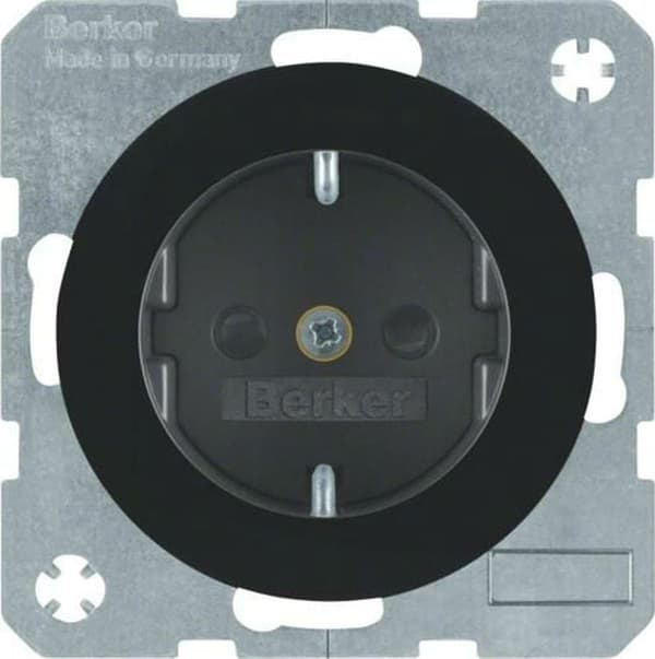 Berker R.1/R.3 pistorasia SCHUKO musta kiiltävä 47232045