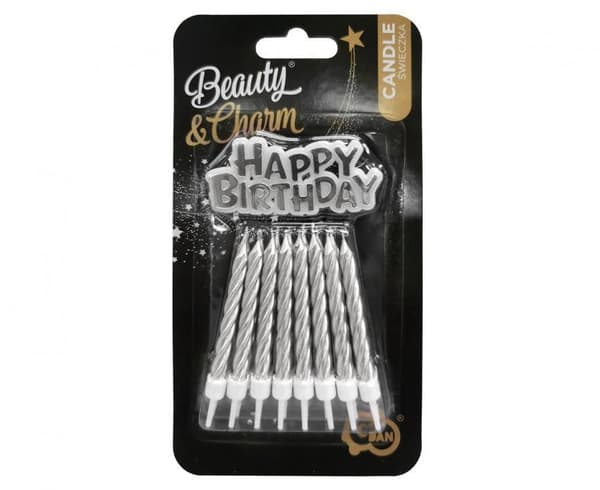 B&C Happy Birthday-lys, sølv, 16 stk. SF-HBSR