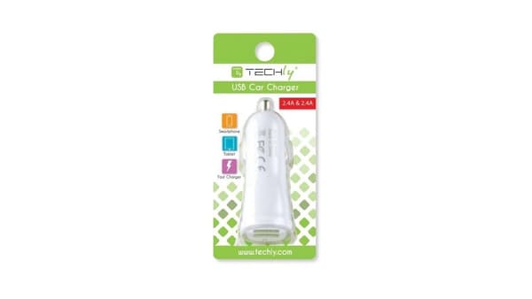 Techly Autolaturi 2x USB 5V 2.4A+2.4A, valkoinen