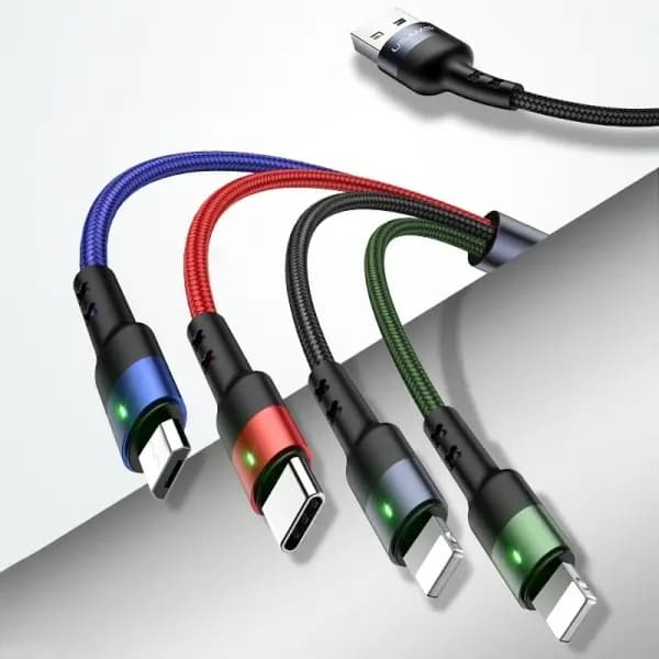 USB-kaapeli Usams USB-A - USB-C + microUSB + 2x Lightning 0,35 m Musta (63754-uniw)