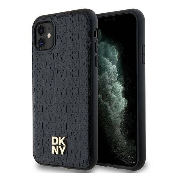DKNY DKHMN61PSHRPSK iPhone 11/Xr 6.1\" sort/sort hardcase Læder Monogram Mønster Metal Logo MagSafe
