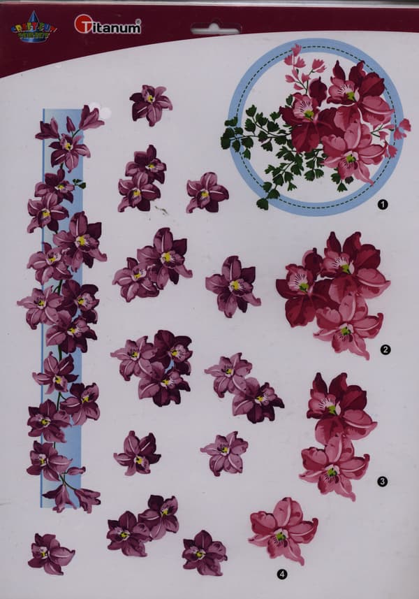Decoupagepapper 3D blommor klematisark