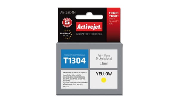 Activejet AE-1304N blækpatron (erstatning for Epson T1304; Supreme; 18 ml; gul)