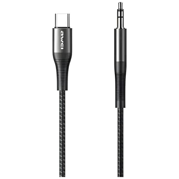 AWEI CL-116T USB-C/Jack 3.5 -sovitinkaapeli, musta/musta