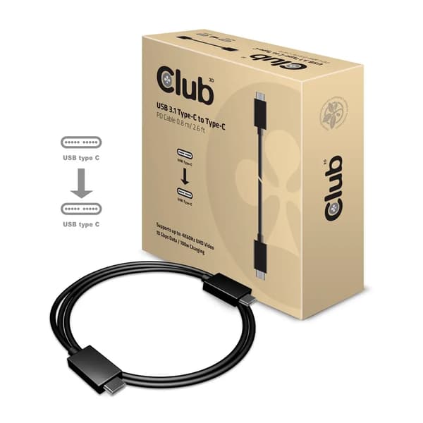 USB Club 3D USB-C-kabel - USB-C 0,8 m svart (CAC-1522)